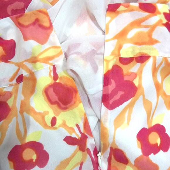 Relativity Womens Skirt Size 14 Floral Partial Zip Pleated White Pink Orange - Picture 3 of 7